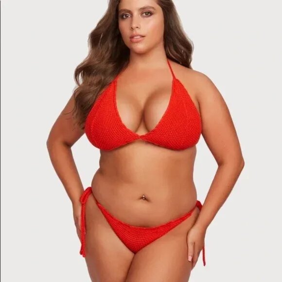 Frederick’s Of Hollywood Fiery Red Crochet 2pc  Bikini Size Large - Picture 1 of 6